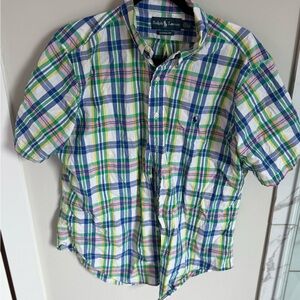 Ralph Lauren Men's Blue and Green Plaid Shirt